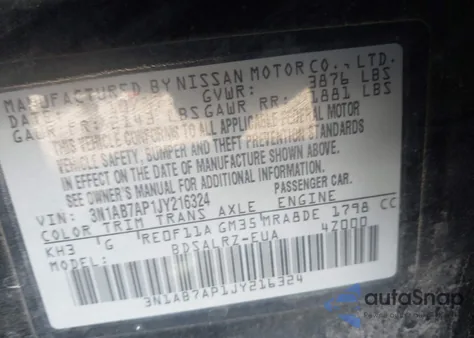 2018 Nissan Sentra Sr z USA, uszkodzony, nr VIN 3N1AB7AP1JY216324